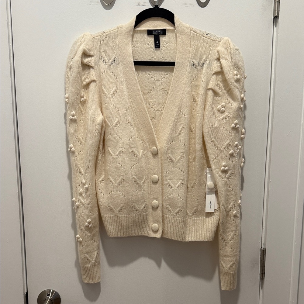 Aqua Ivory Textured Cashmere Cardigan size M